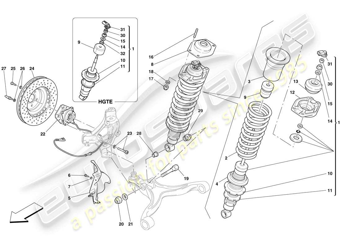 ferrari 599 gtb fiorano (rhd) suspension avant - amortisseur et disque de frein schéma des pièces