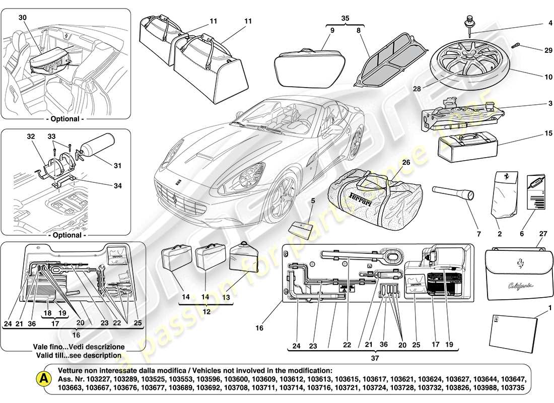 ferrari california (usa) accessoires standards schéma des pièces
