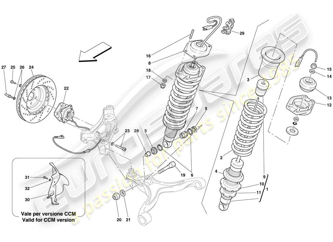 ferrari 612 scaglietti (rhd) suspension avant - amortisseur et disque de frein schéma des pièces