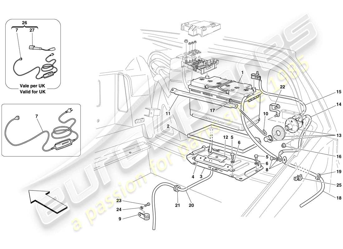 ferrari 599 sa aperta (europe) diagramme des pièces de la batterie