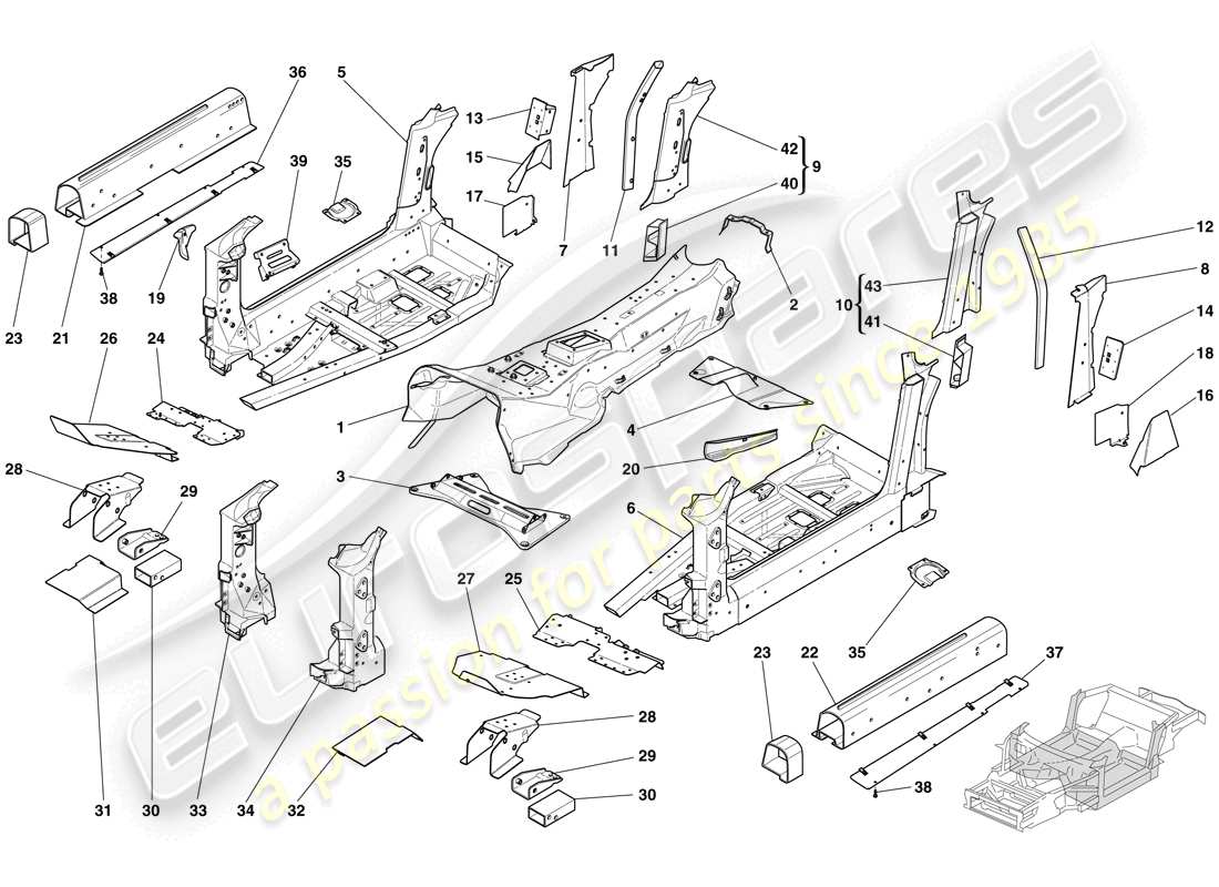 ferrari 612 scaglietti (rhd) structures et éléments, centre du véhicule schéma des pièces