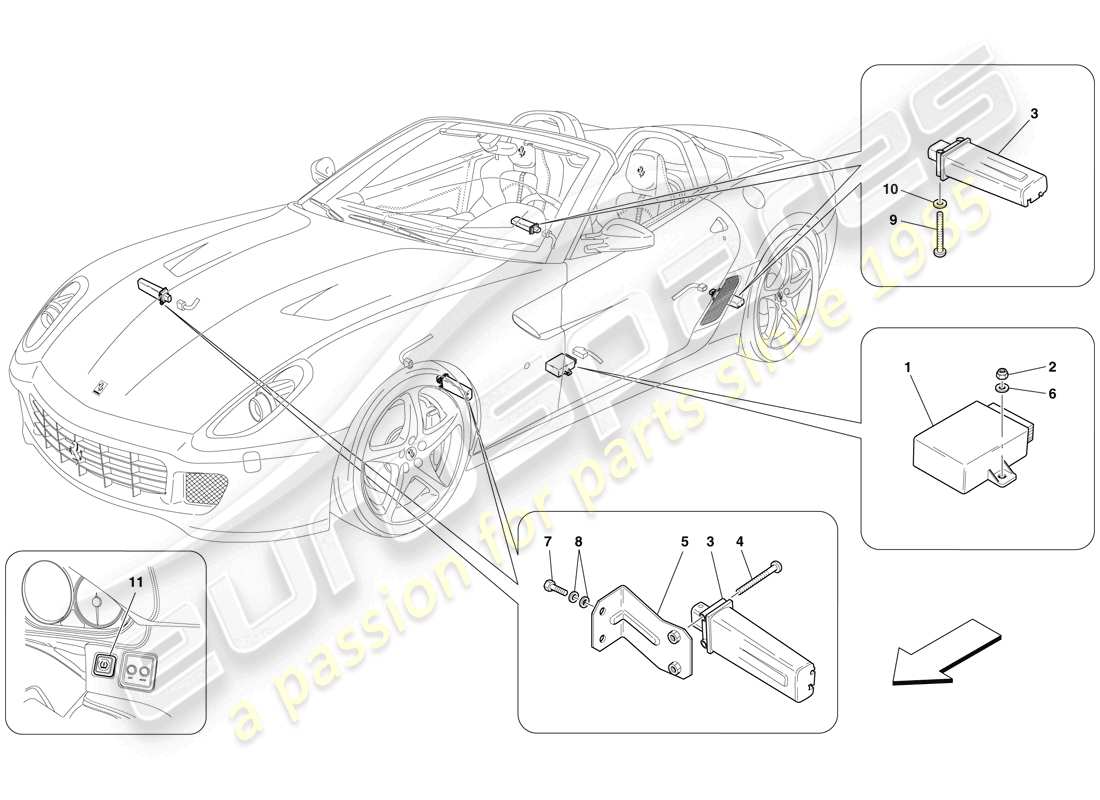 ferrari 599 sa aperta (rhd) système de surveillance de la pression des pneus schéma des pièces