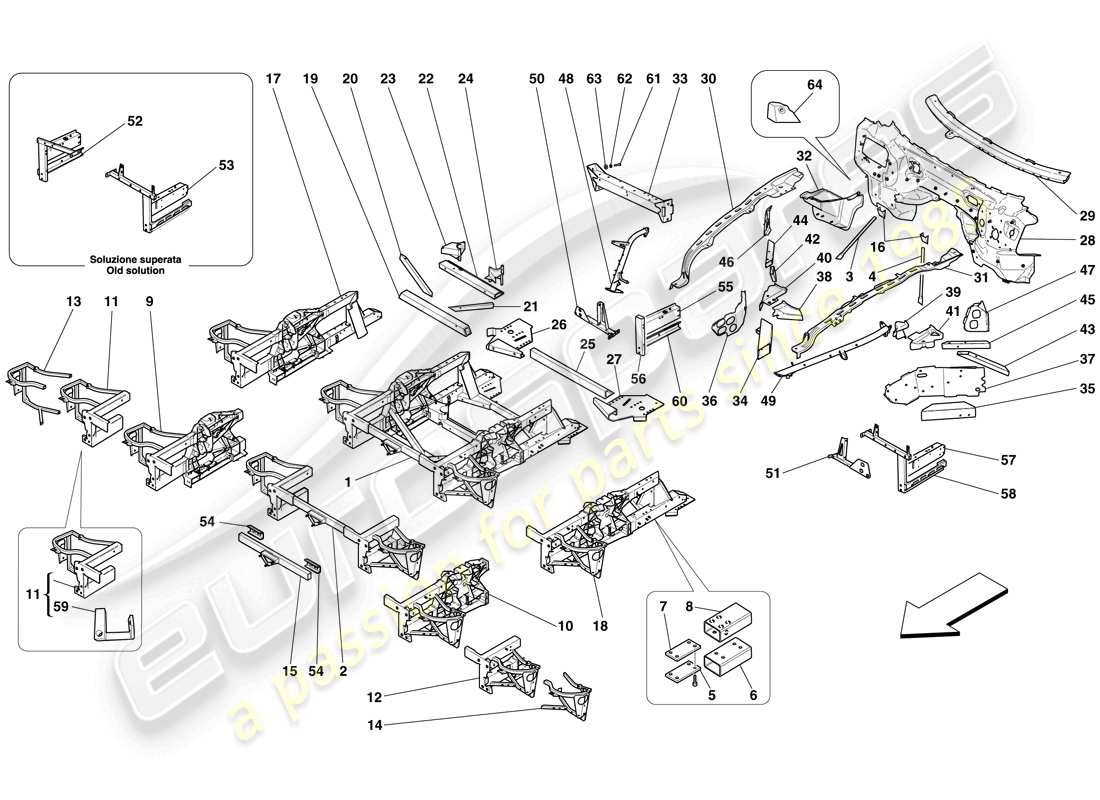 ferrari 599 gto (usa) structures et éléments, avant du véhicule schéma des pièces