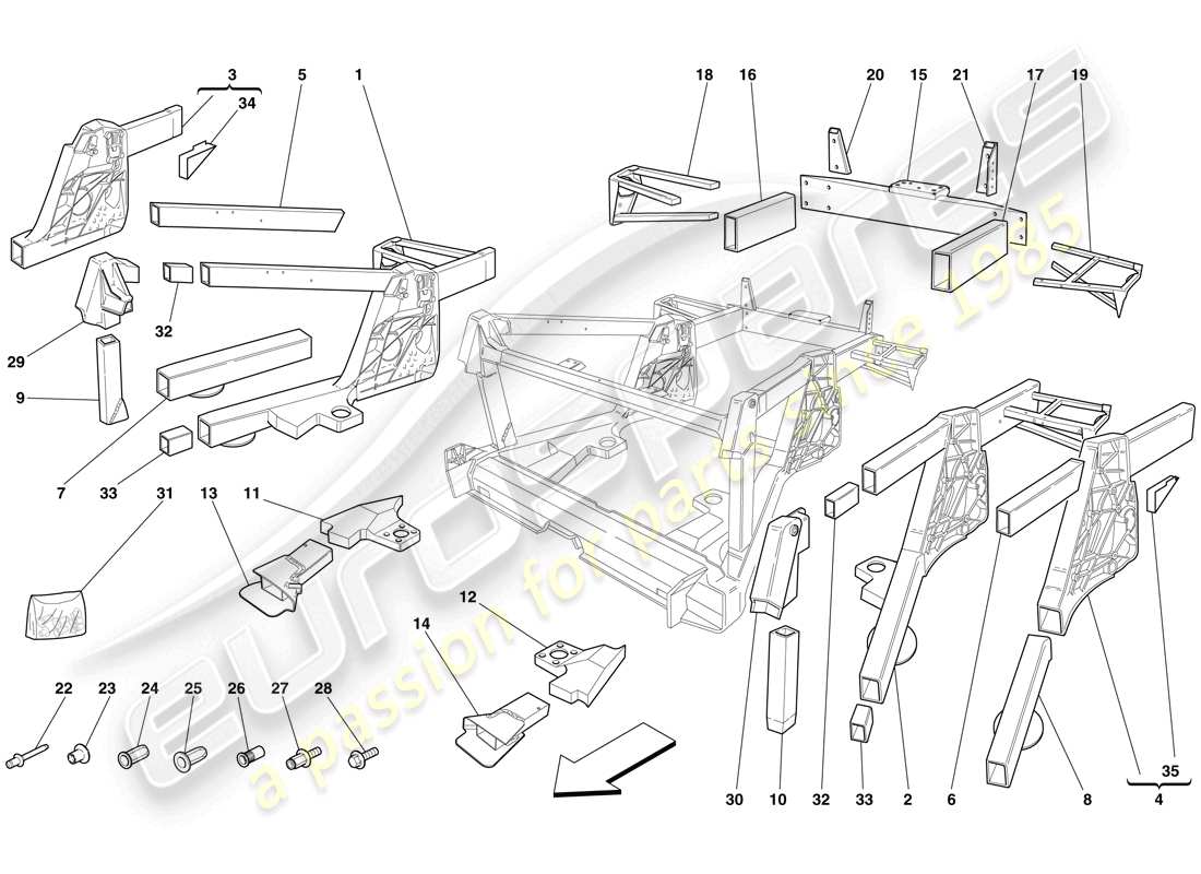 ferrari f430 spider (europe) châssis - sous-ensembles d'éléments arrière schéma des pièces
