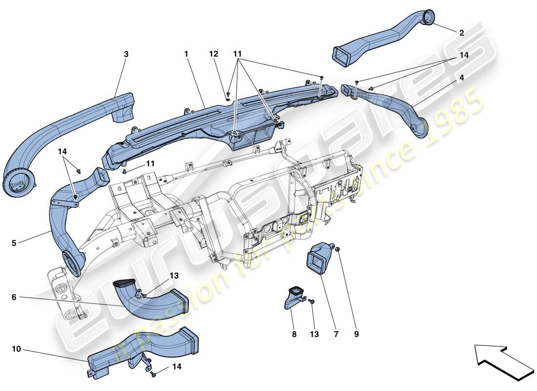 ferrari f12 tdf (rhd) conduits d'air de tableau de bord schéma des pièces