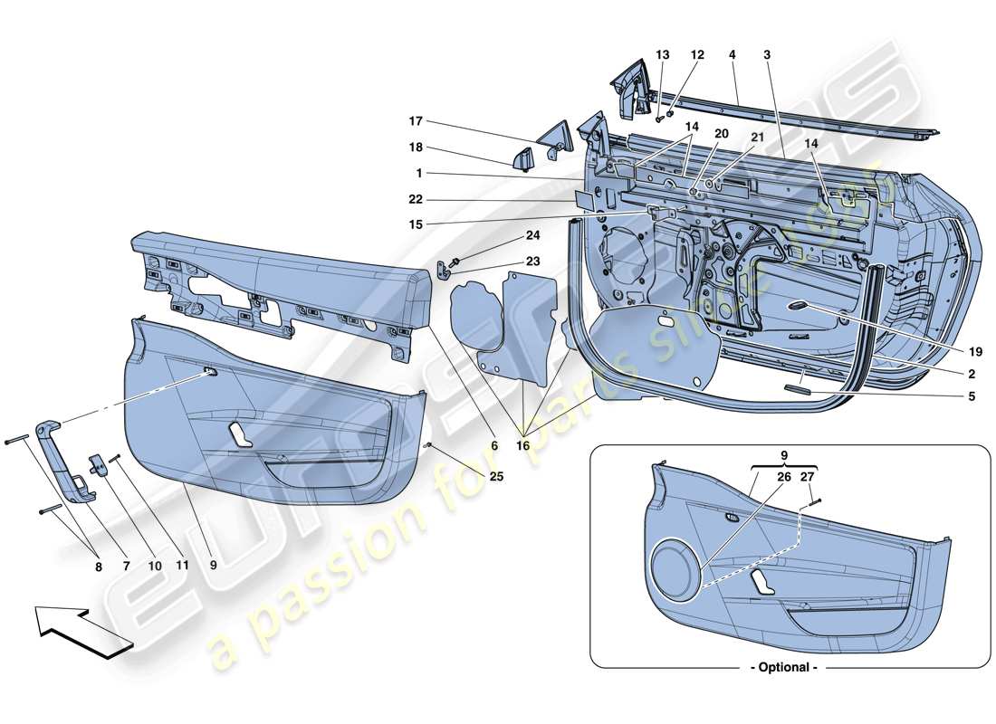 ferrari 458 speciale (usa) portes - sous-structure et garniture schéma des pièces