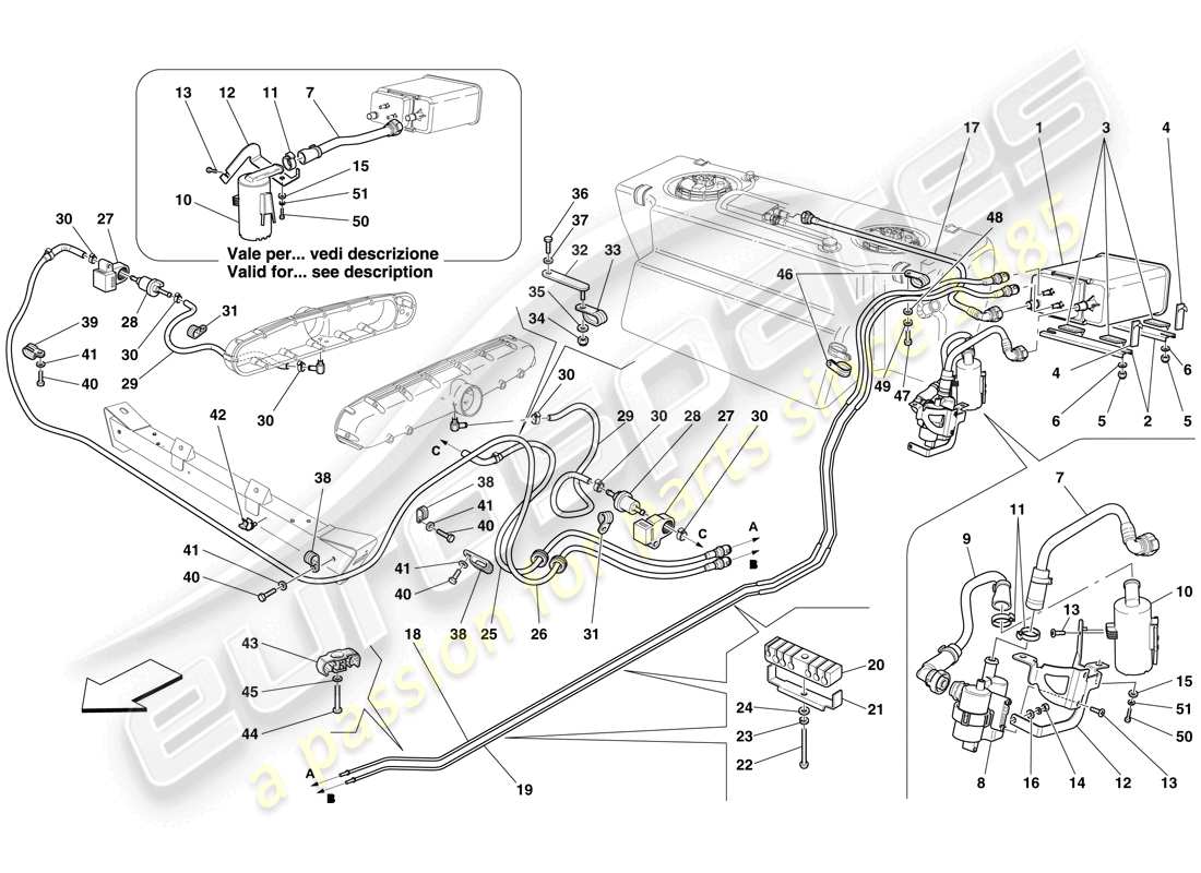 ferrari 612 sessanta (rhd) système de contrôle des émissions par évaporation schéma des pièces