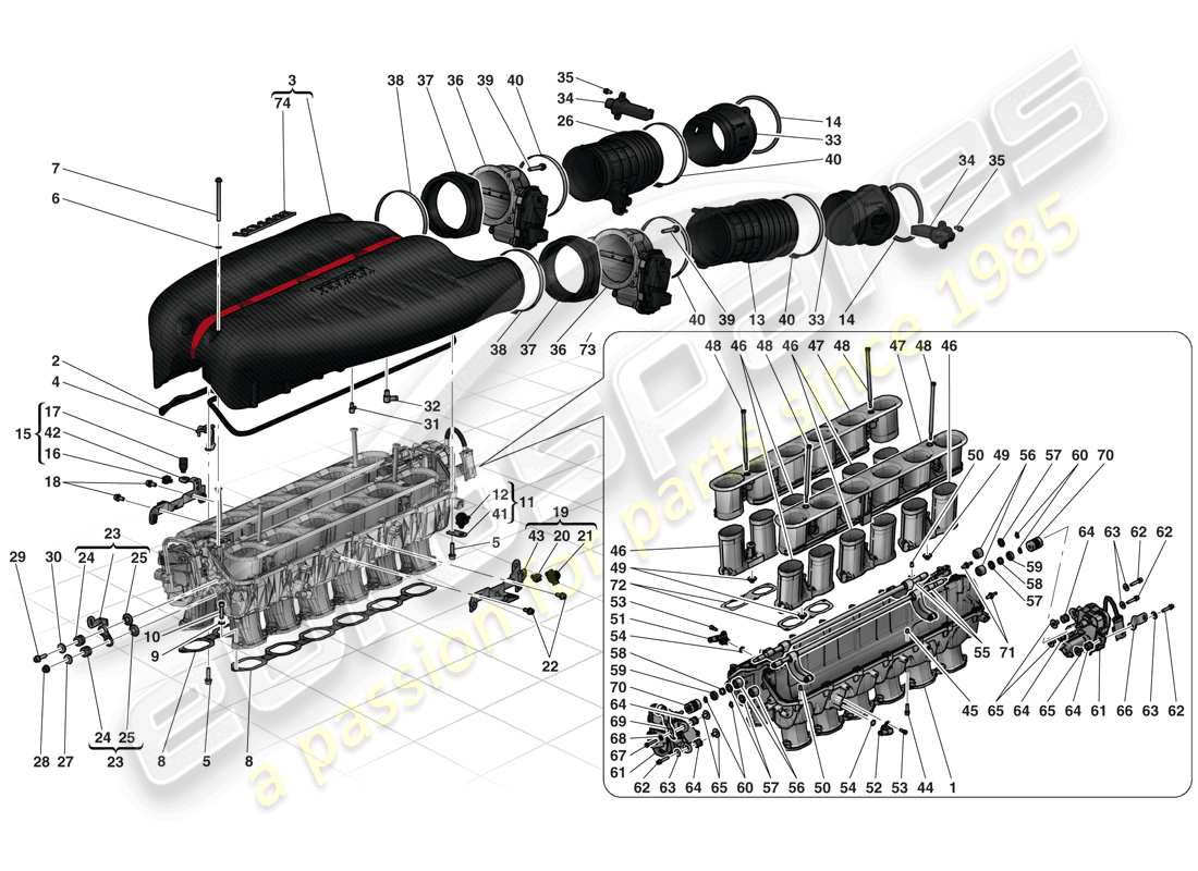 ferrari laferrari (usa) collecteur d'admission schéma des pièces