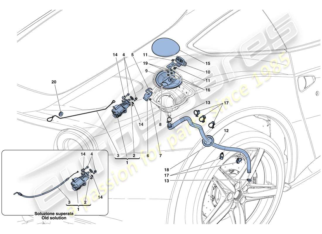 ferrari f12 berlinetta (rhd) trappe de remplissage de carburant et commandes schéma des pièces