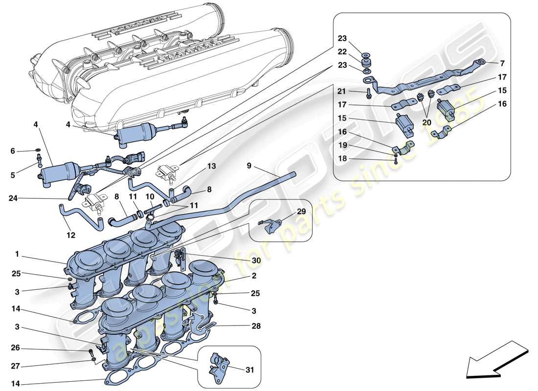 ferrari 458 italia (usa) collecteur d'admission schéma des pièces