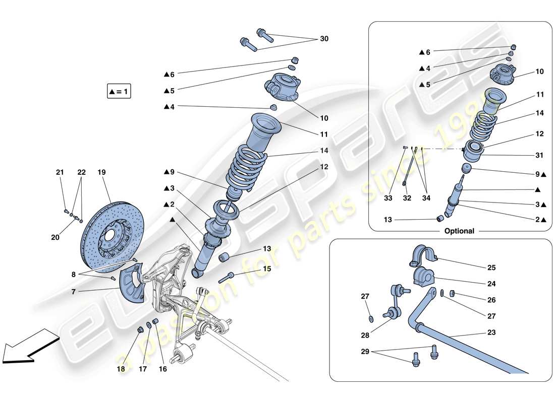 ferrari 488 spider (rhd) suspension avant - amortisseur et disque de frein schéma des pièces