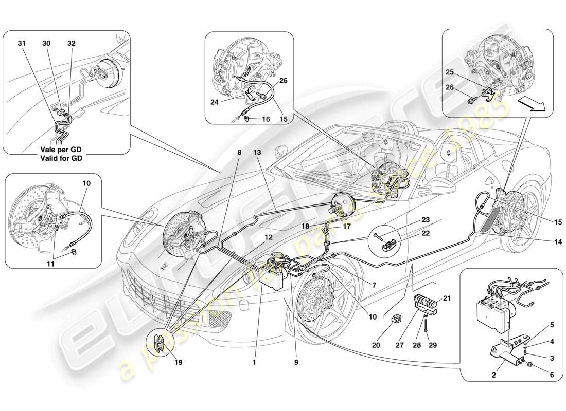 ferrari 599 sa aperta (europe) système de freinage schéma des pièces