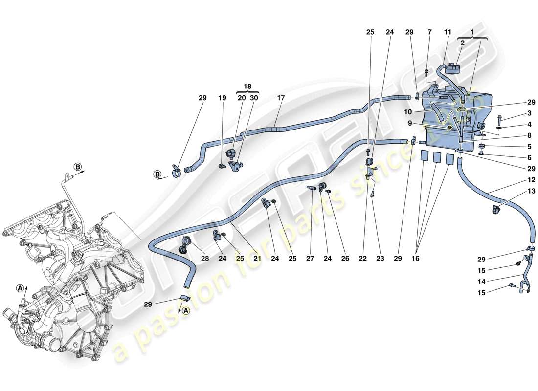 ferrari laferrari aperta (europe) réservoir collecteur et tuyaux schéma des pièces