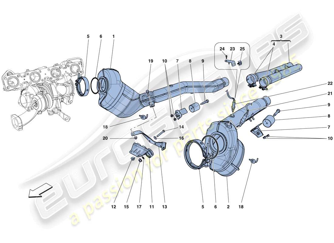 ferrari california t (europe) convertisseurs précatalytiques et convertisseurs catalytiques schéma des pièces