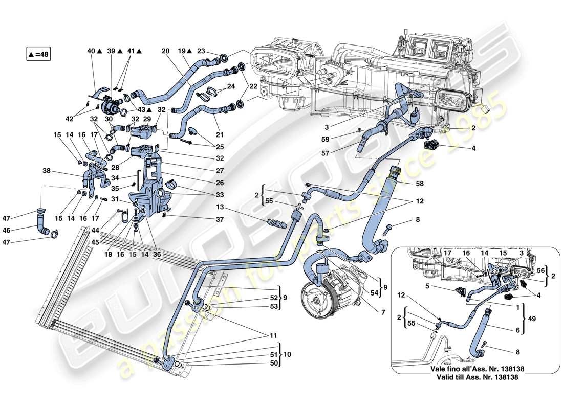 ferrari california t (usa) système ac - eau et fréon schéma des pièces