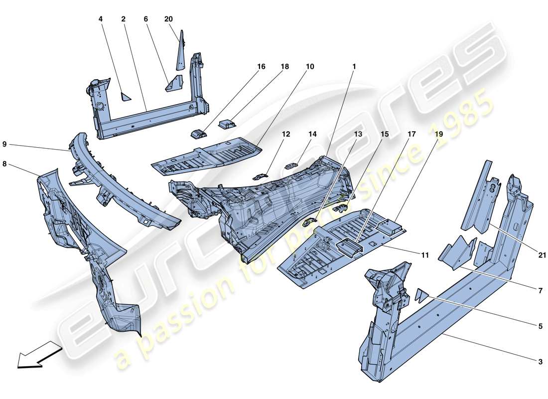 ferrari 812 superfast (rhd) structures et éléments, centre du véhicule schéma des pièces