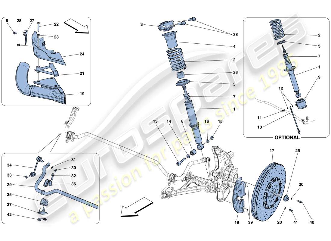 ferrari 812 superfast (rhd) suspension avant - amortisseur et disque de frein schéma des pièces