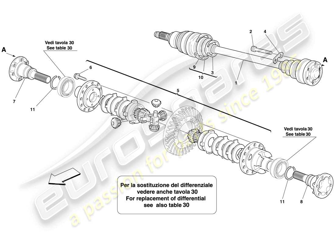 ferrari 612 sessanta (rhd) différentiel et arbre d'essieu schéma des pièces