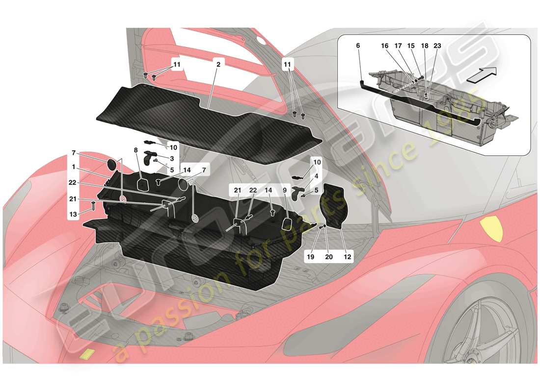 ferrari laferrari (usa) schéma des pièces des tapis de coffre à bagages