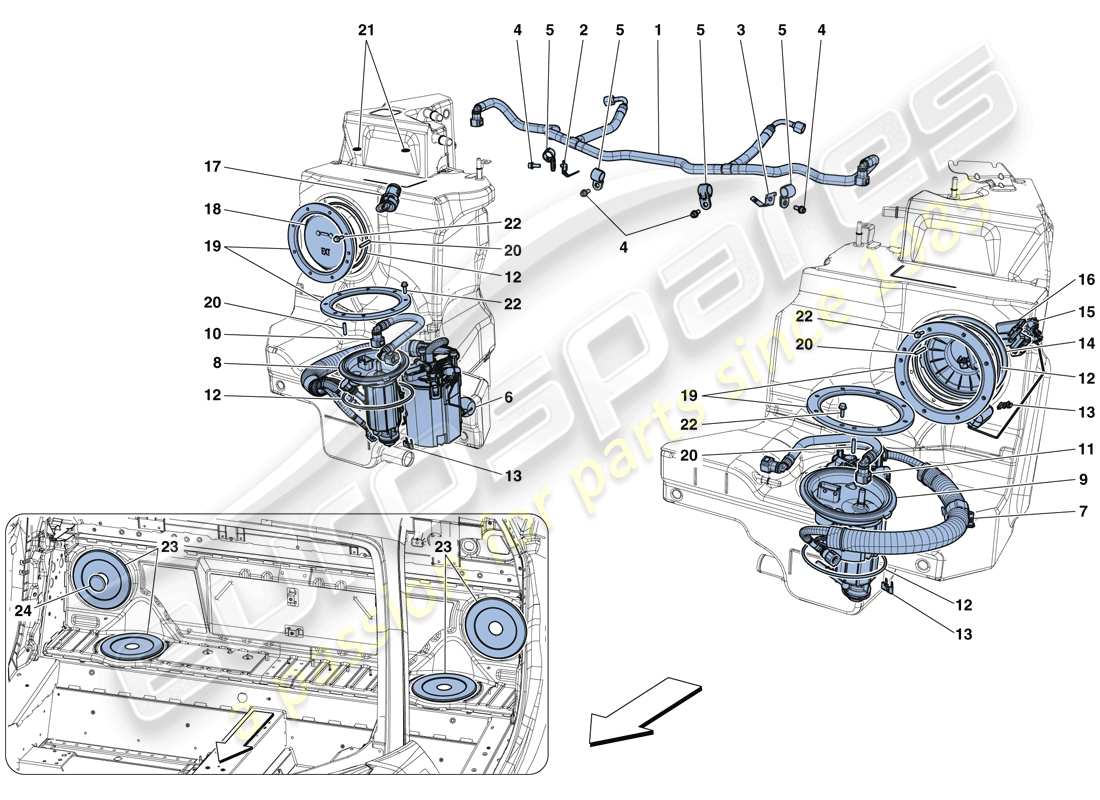 ferrari 488 spider (usa) pompes et tuyaux du système de carburant schéma des pièces