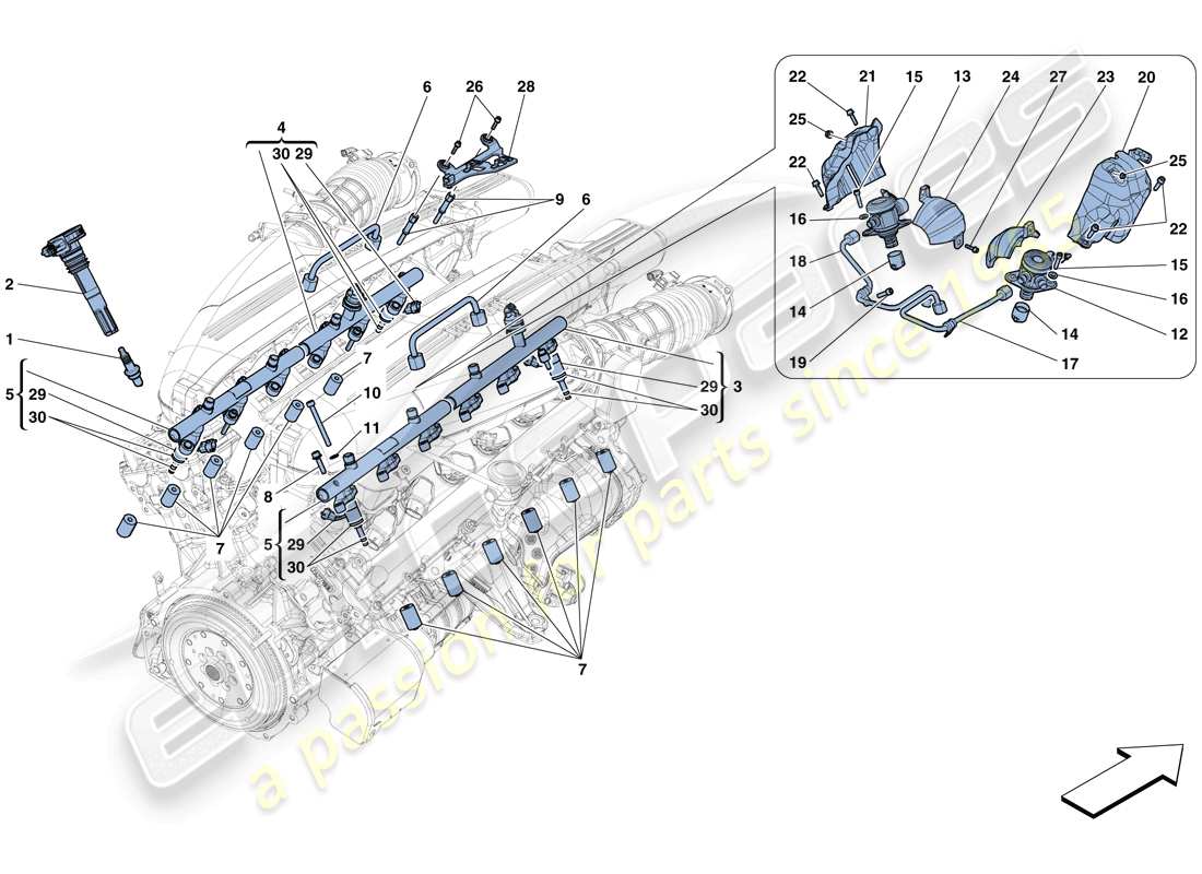 ferrari f12 berlinetta (rhd) injection - système d'allumage schéma des pièces