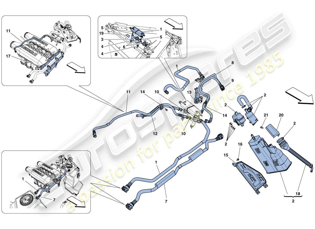 ferrari 458 spider (rhd) système de contrôle des émissions par évaporation schéma des pièces