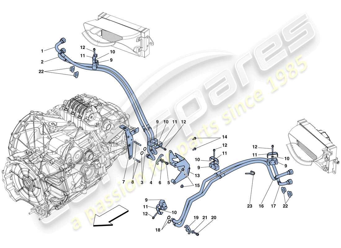 ferrari 458 italia (usa) système de lubrification et de refroidissement à l'huile de boîte de vitesses schéma des pièces