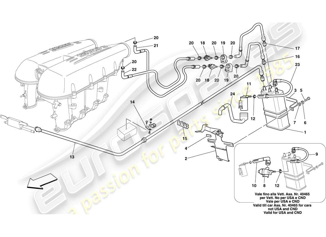 ferrari f430 coupe (rhd) système de contrôle des émissions par évaporation diagramme des pièces