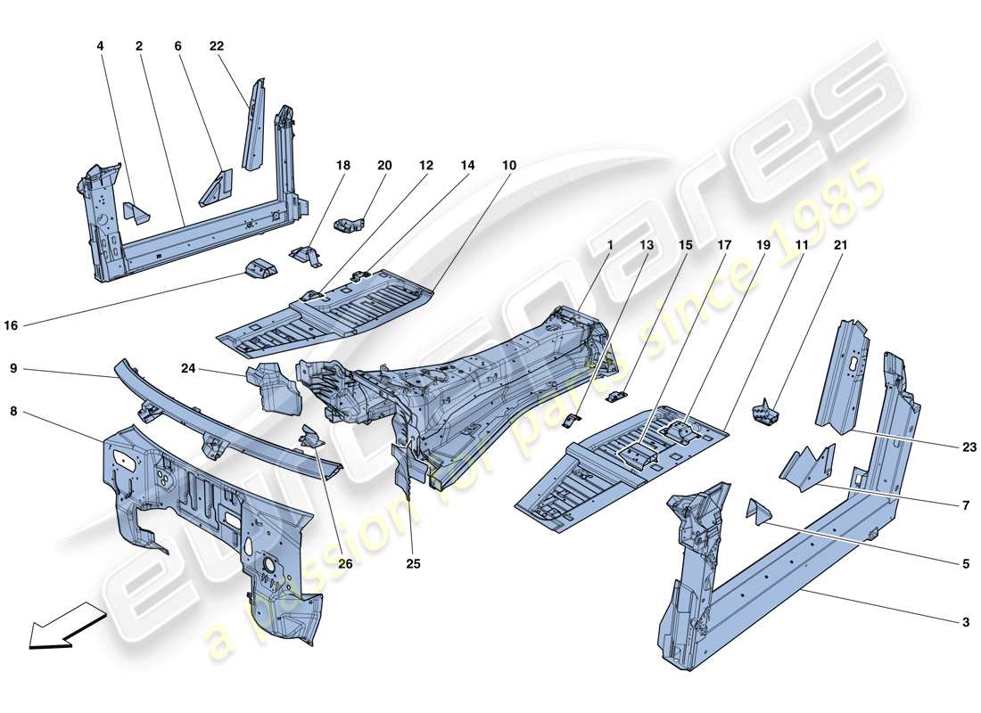 ferrari gtc4 lusso t (rhd) structures et éléments, centre du véhicule schéma des pièces