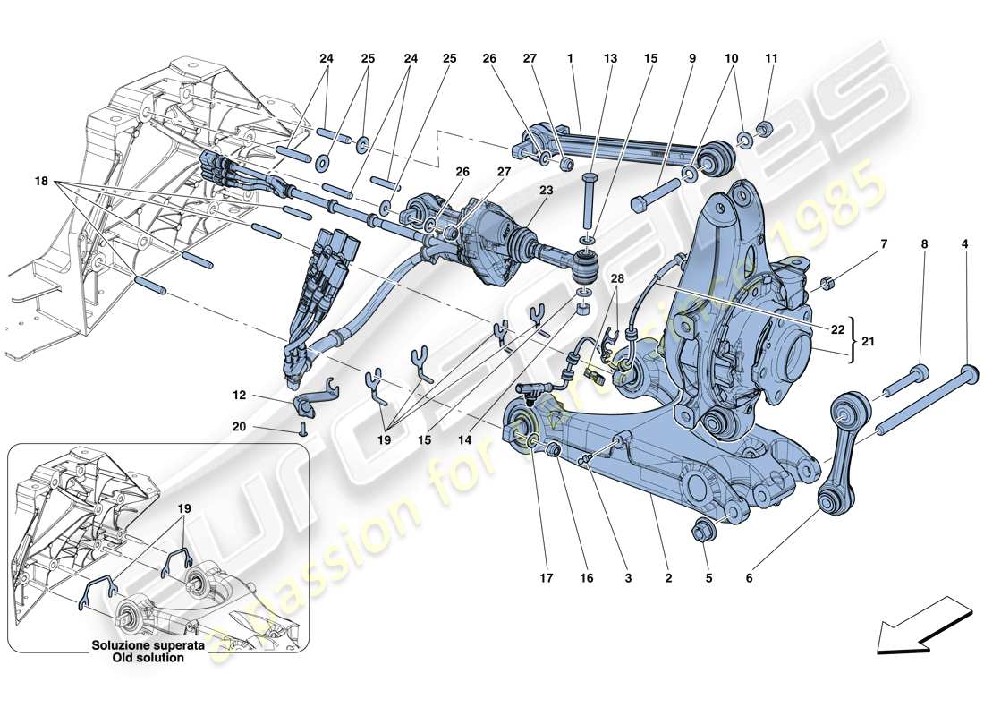 ferrari 812 superfast (rhd) suspension arrière - bras - schéma des pièces
