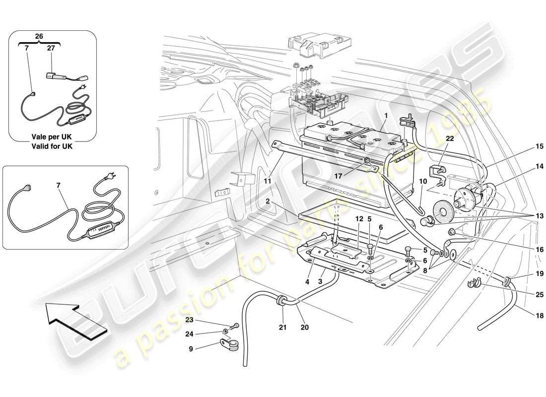 ferrari 599 gto (europe) diagramme des pièces de la batterie