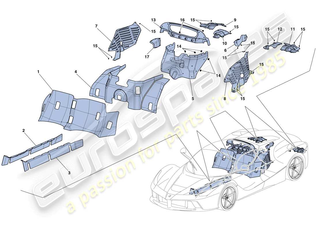 ferrari laferrari aperta (europe) boucliers thermiques et isolation schéma des pièces