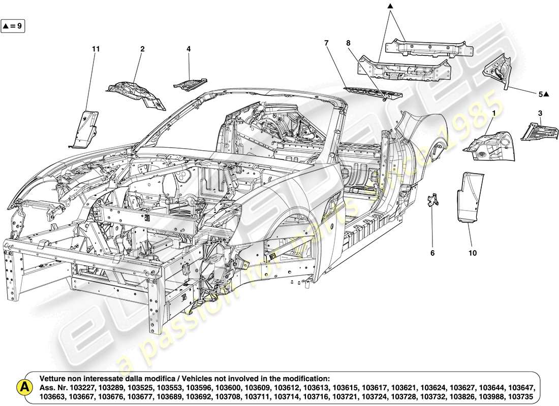 ferrari california (usa) carrosserie arrière et garniture extérieure schéma des pièces
