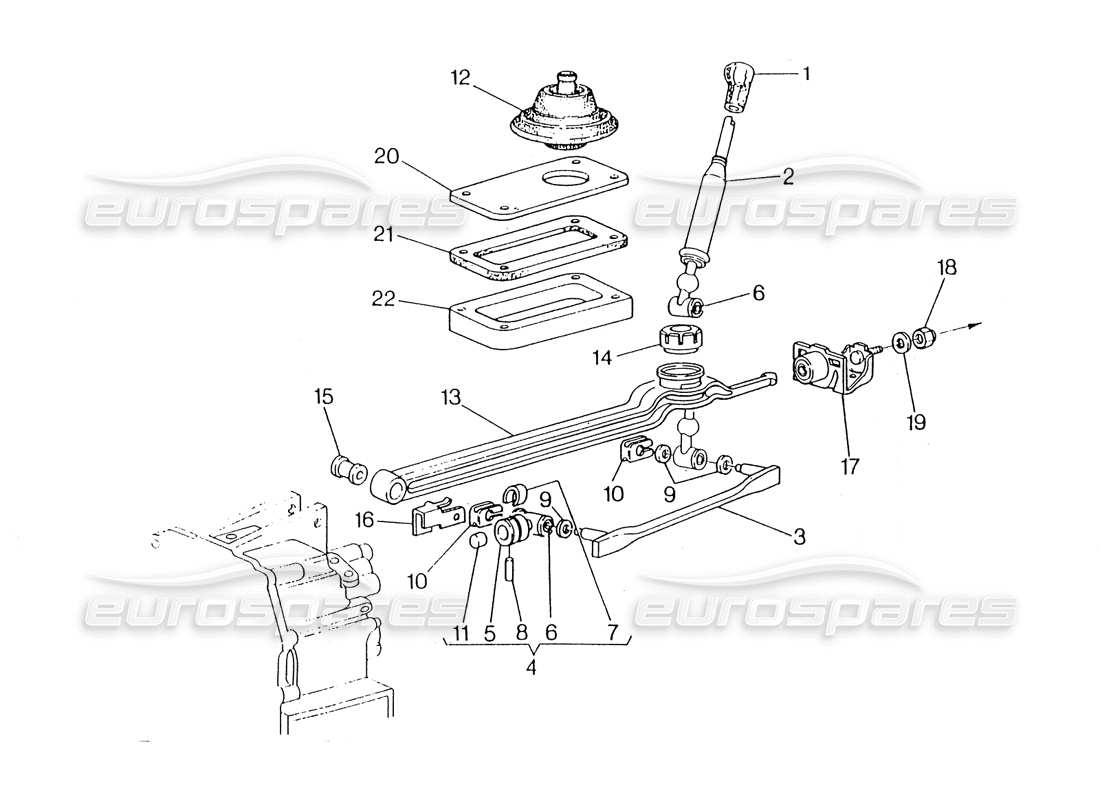 maserati 418 / 4.24v / 430 boîte de vitesses, getrag - schéma des pièces des commandes externes