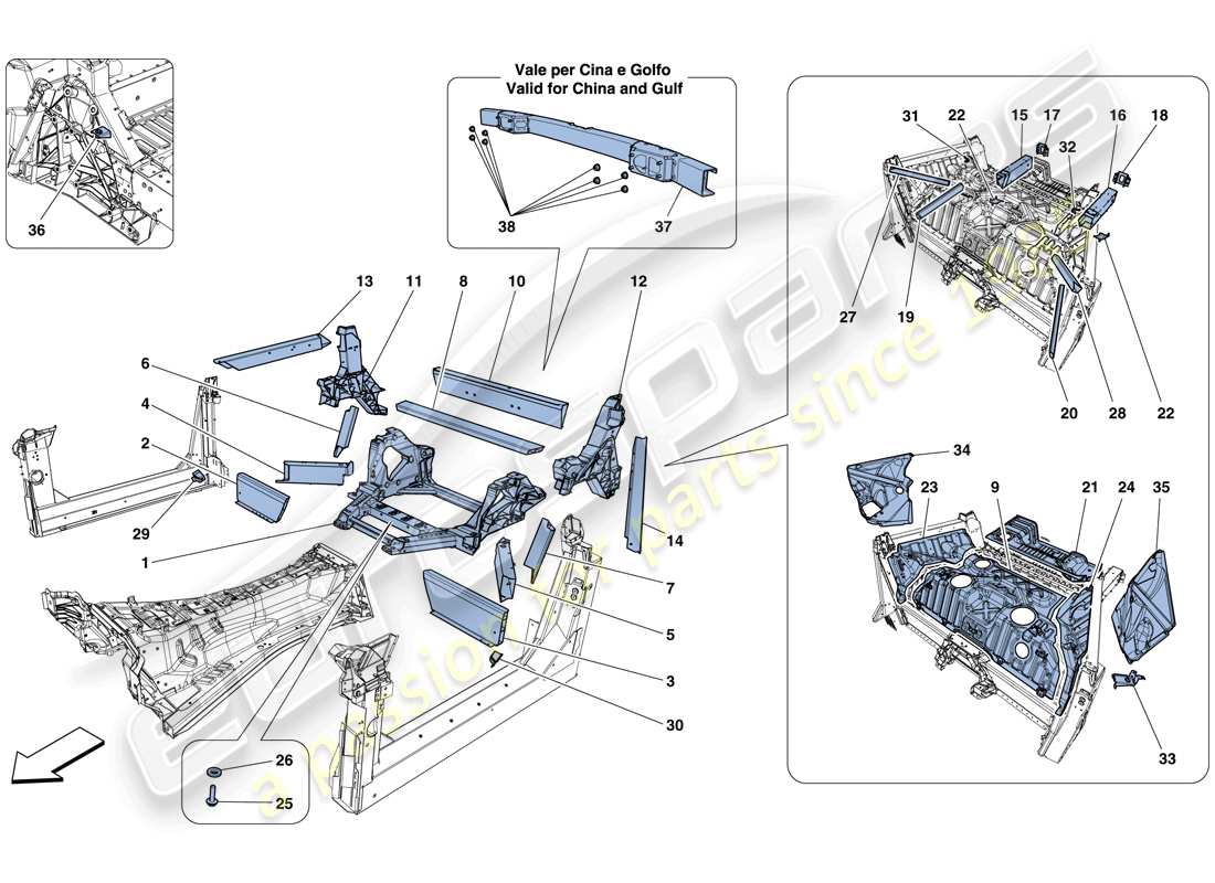 ferrari f12 berlinetta (europe) structures et éléments, arrière du véhicule schéma des pièces