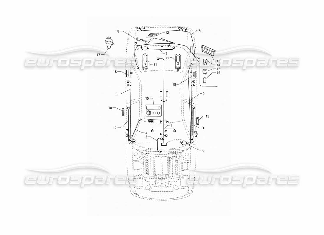 maserati qtp v8 (1998) système électrique : coffre-portes-compartiment passager (lhd) schéma des pièces