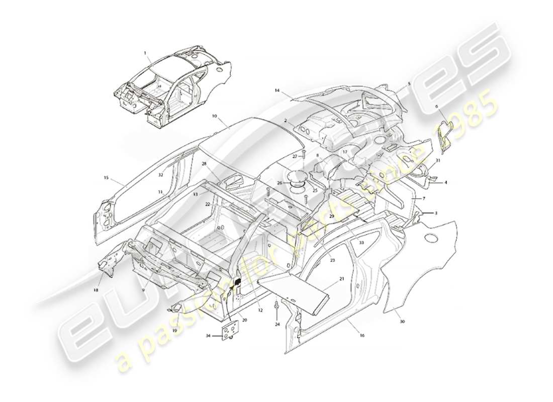 aston martin vanquish (2004) morphologie du corps schéma des pièces