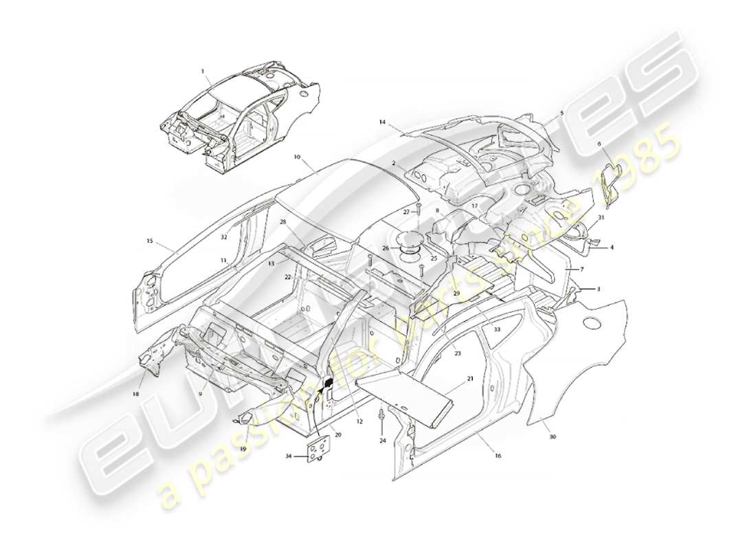 aston martin vanquish (2003) morphologie du corps schéma des pièces