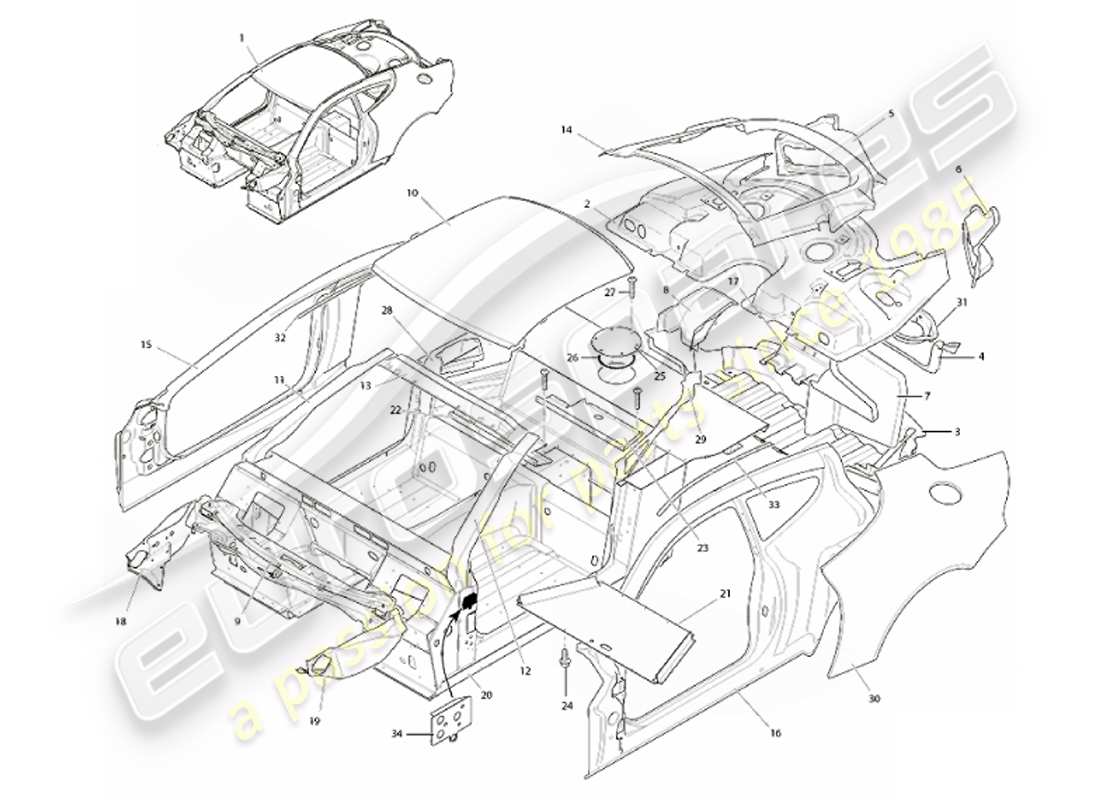 aston martin vanquish (2001) morphologie du corps schéma des pièces