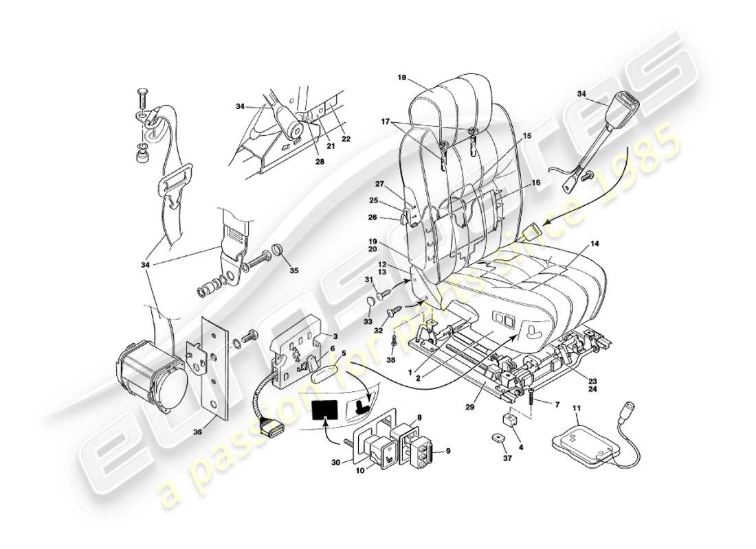 un schéma de pièces du catalogue de pièces aston martin v8 volante