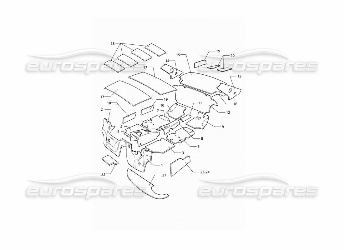 maserati qtp v8 (1998) schéma des pièces d'isolation (lhd)