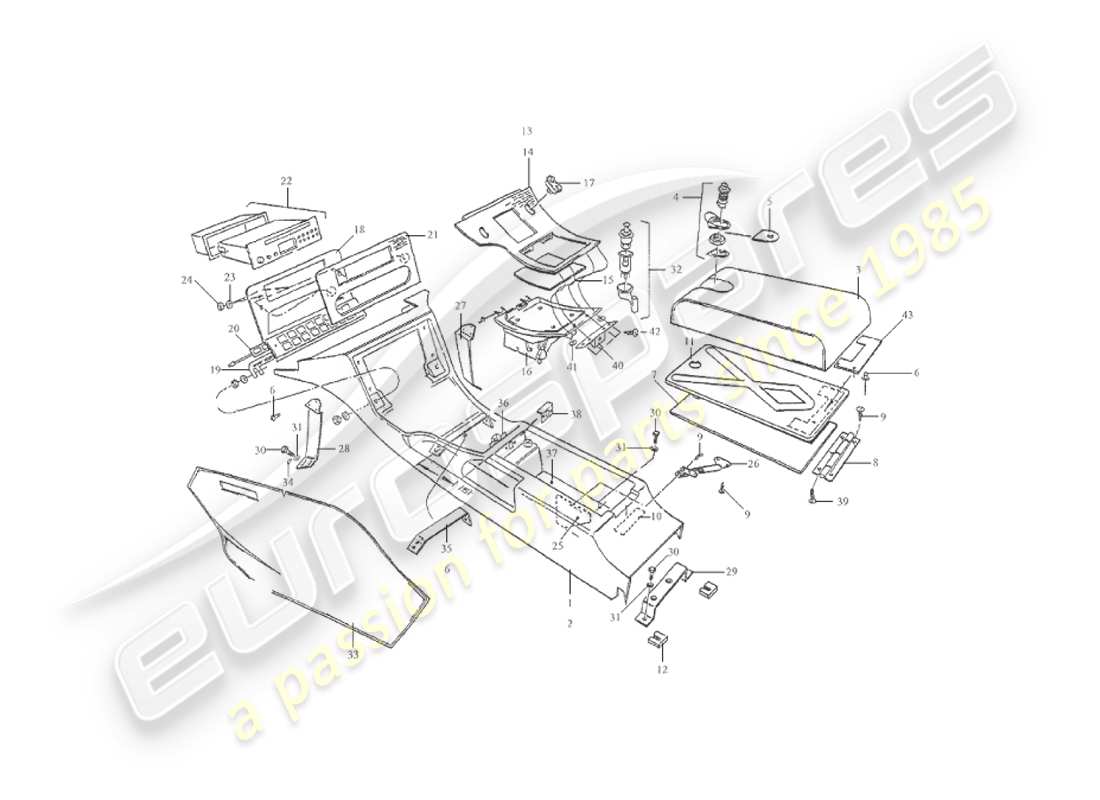 aston martin v8 virage (2000) console centrale, diagramme de pièce volante