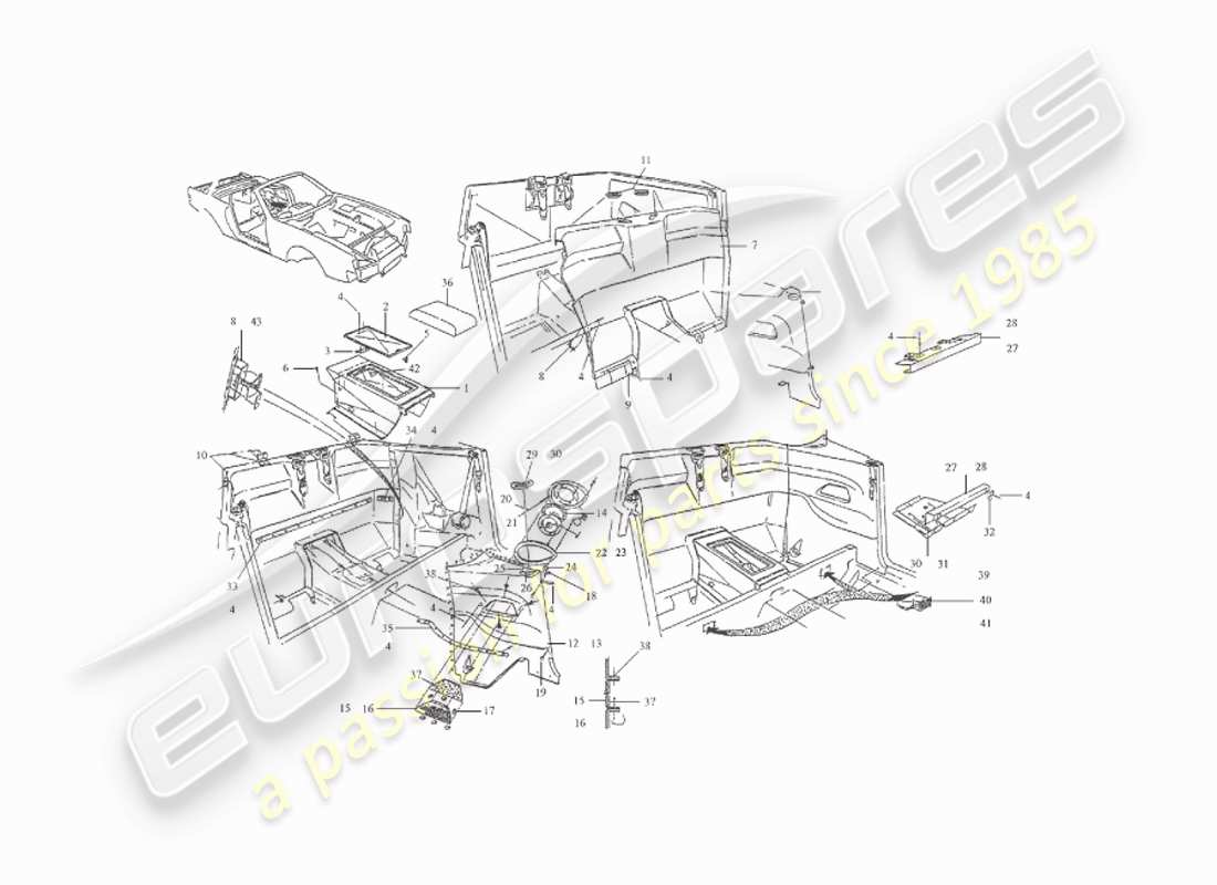 aston martin v8 virage (2000) garniture arrière, diagramme de pièce volante