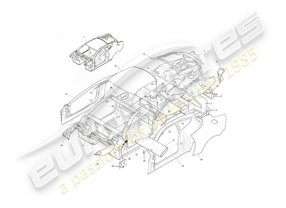 aston martin vanquish (2006) morphologie du corps schéma des pièces