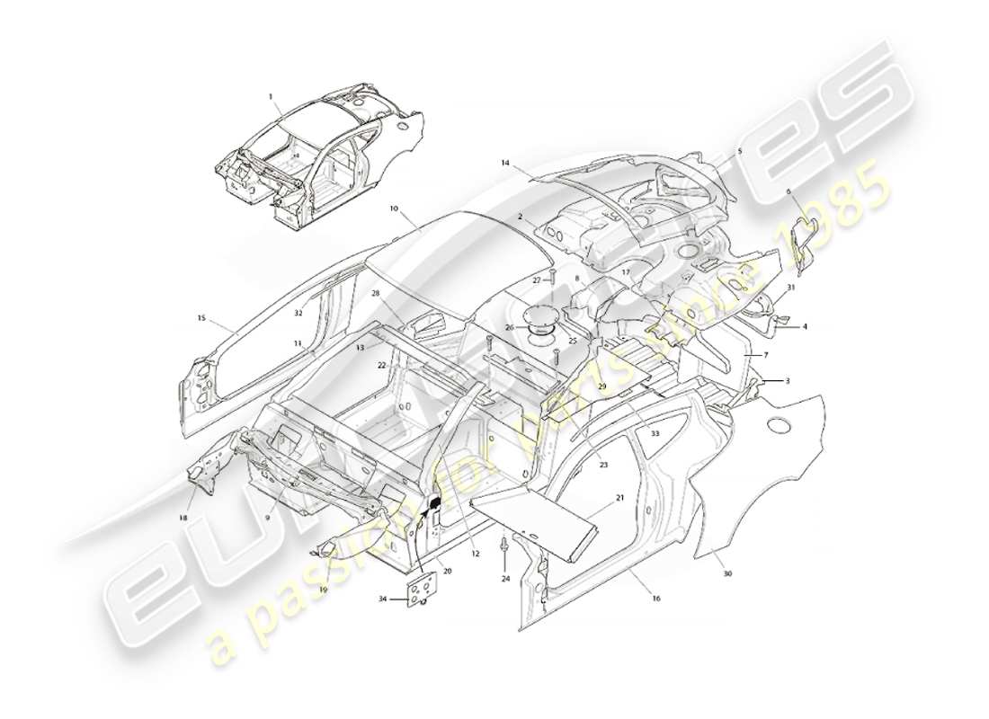 aston martin vanquish (2002) morphologie du corps schéma des pièces