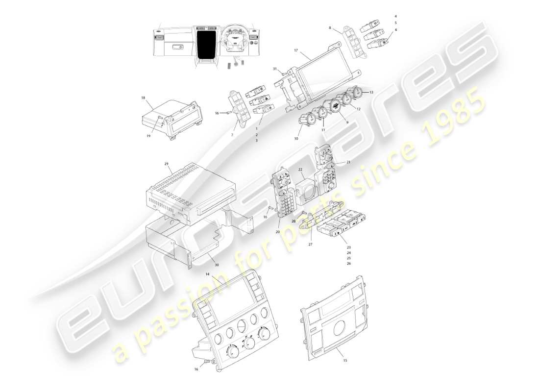 aston martin vanquish (2002) instruments et commandes, 06my vin 501949 sur le diagramme de pièce