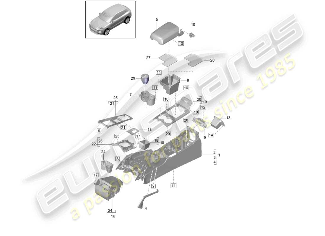 porsche 2021 (macan) console centrale schéma des pièces