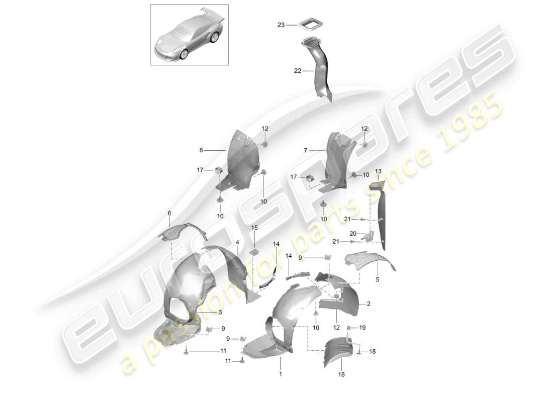 porsche 2021 (991-2 r/gt3/rs) schéma des pièces des garnitures de passage de roue