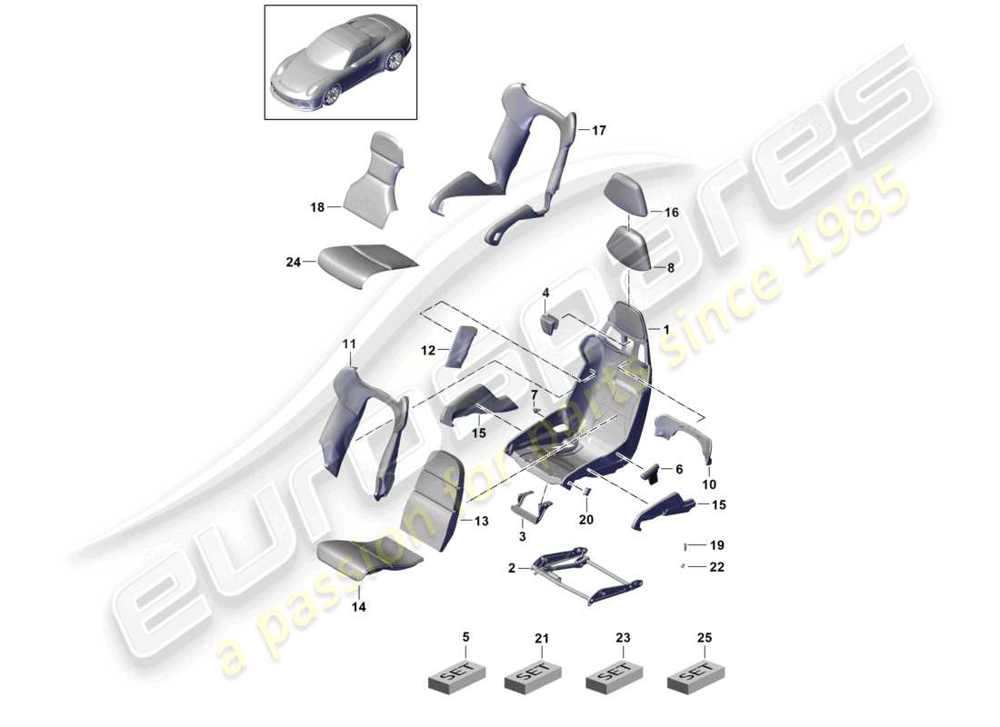 porsche 2021 (991-2 r/gt3/rs) siège baquet cadre de siège housses de siège housses de dossier pièce en mousse diagramme des pièces