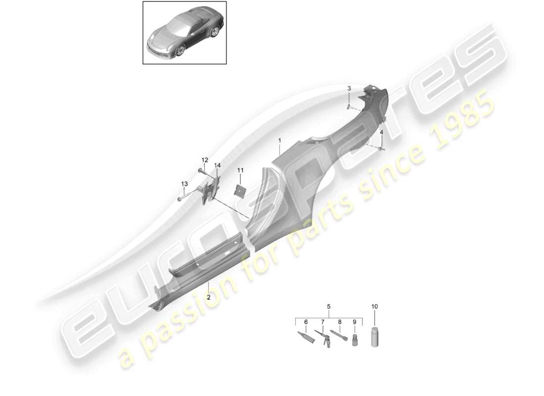 porsche 2021 (991-2 r/gt3/rs) partie latérale partie sectionnelle - panneau latéral diagramme des pièces